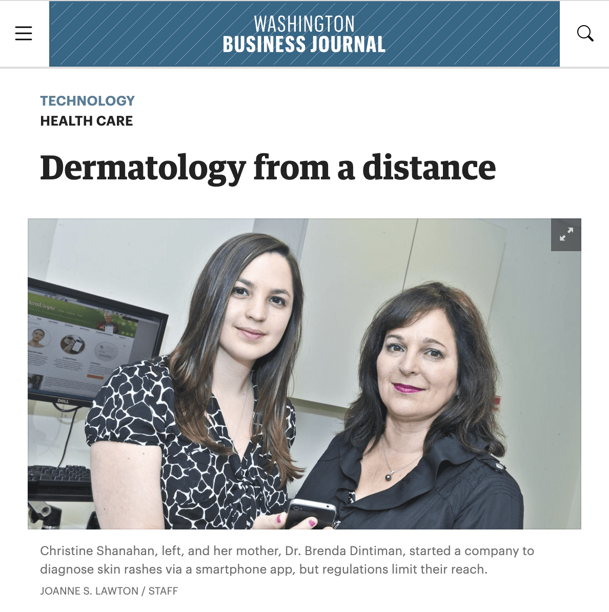 Washington Biz Journal - Dermatology from a distance